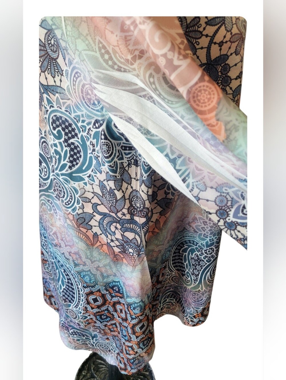 One World Live And Let Live Women's Pastel Paisley Scoop Neck Tunic Boho Y2K - Picture 8 of 16